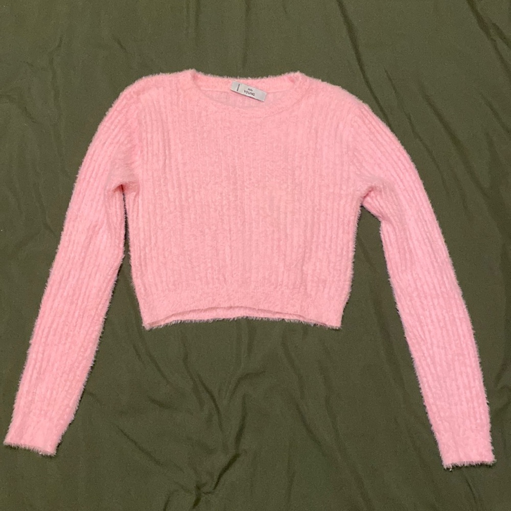 Fuzzy cropped fitted sweater